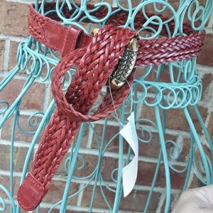 Genuine Leather Belt Braided Vintage Belt Multi Loop Real Leather Woven Belt Red